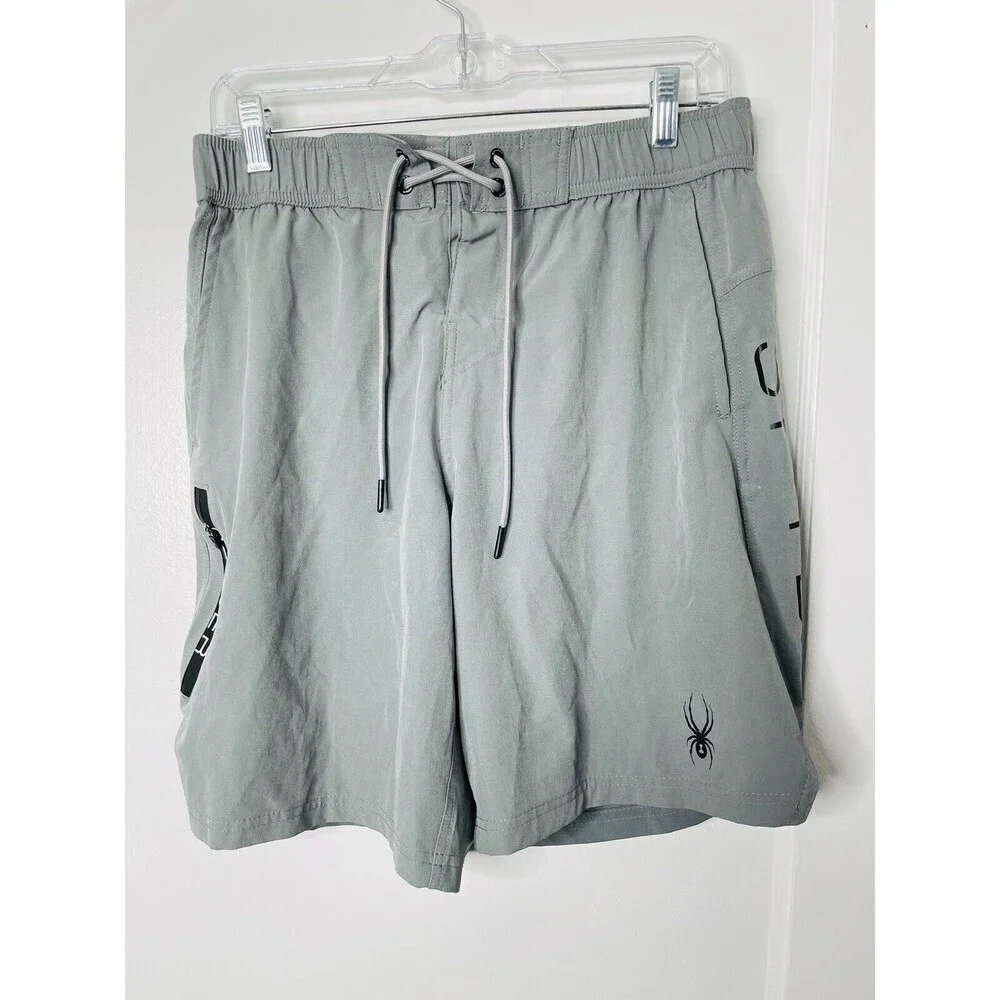 Spyder Quick Dry Swim Board Short Sz S Gray Uv Protection Pockets 9" Seam Logo